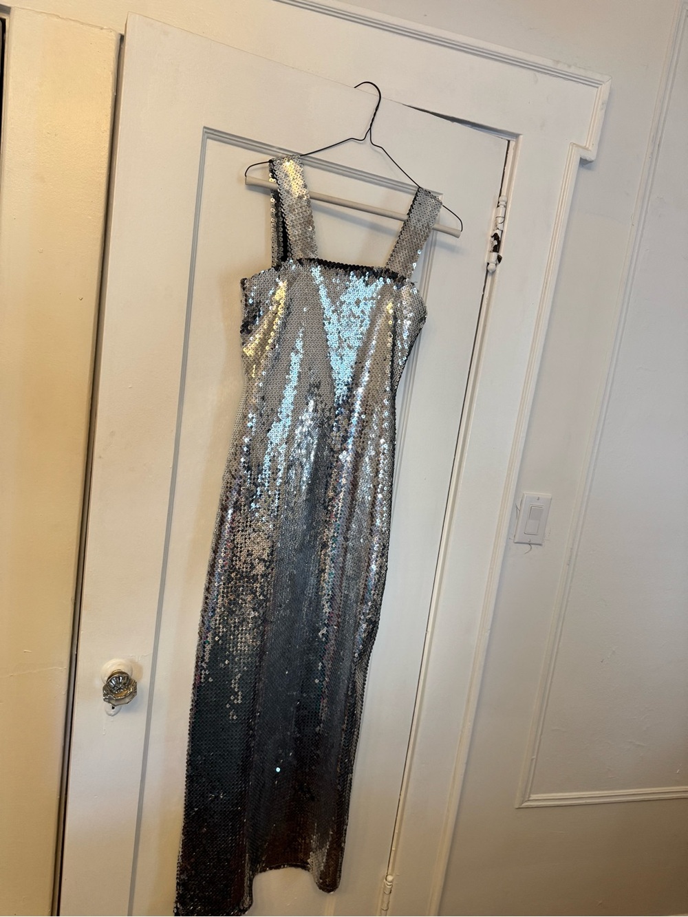 Silver Sequin Strappy Evening Dress - Women's